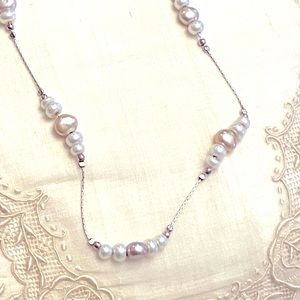 PEARL NECKLACE Sterling Pink & White Pearls Adult Baby Child 17.5” Perfect NEW